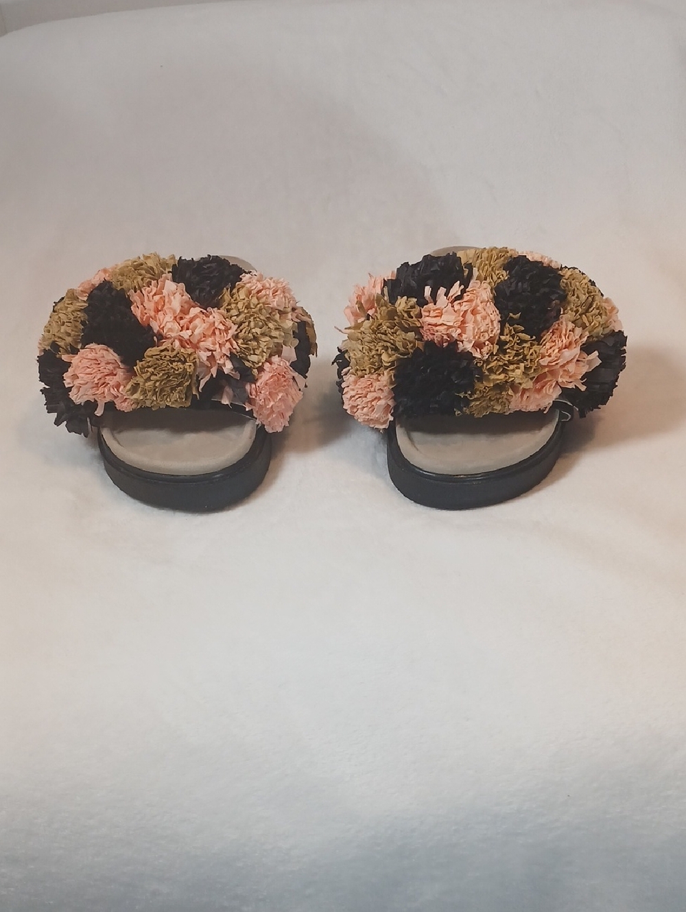 Inuikii Grass Band Slide Sandals In Rose/Black/Beige Colorway Sz 38